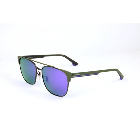Police Sunglasses SPL574-S69V Track Green With Polarized Purple Lenses Metal 57-15-150