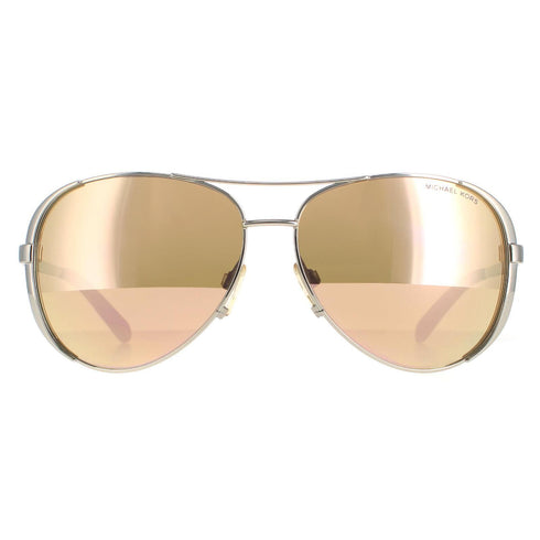 Michael Kors Aviator Shiny Silver Liquid Rose Gold Chelsea Sunglasses 5004-11535A