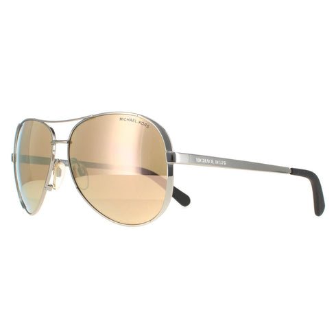Michael Kors Aviator Shiny Silver Liquid Rose Gold Chelsea Sunglasses 5004-11535A