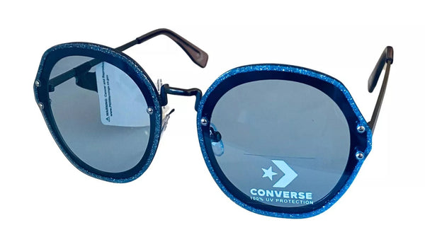 Converse Dark Gunmetal Womens Sunglass Round Metal, Blue Lens H103