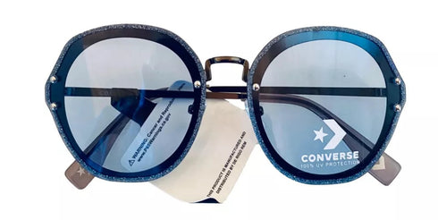 Converse Dark Gunmetal Womens Sunglass Round Metal, Blue Lens H103
