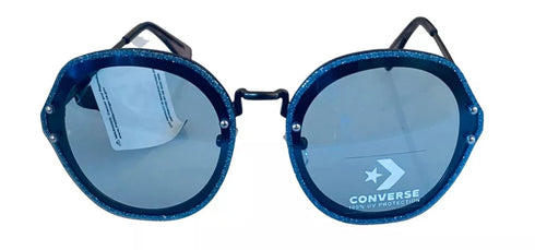 Converse Dark Gunmetal Womens Sunglass Round Metal, Blue Lens H103